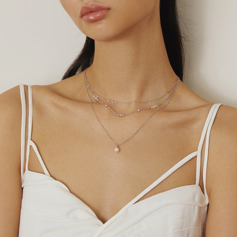 Silver Shell Pearl Drop Pendant Necklace